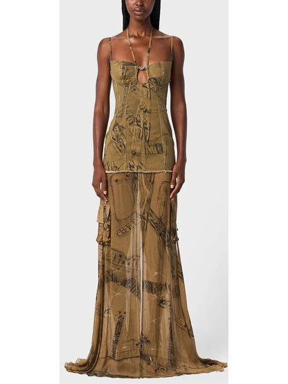 Cargo Patch-Print Long Dress - Branna Couture