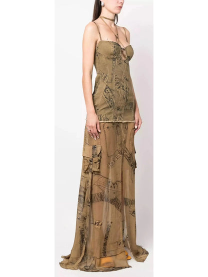 Cargo Patch-Print Long Dress - Branna Couture