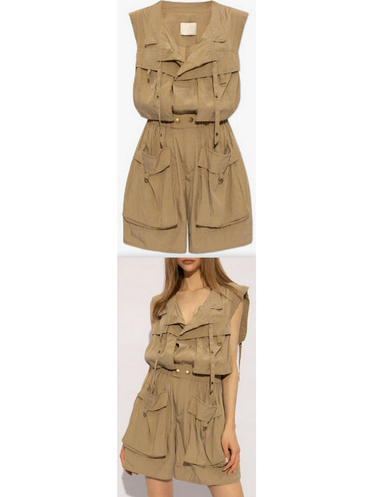 Cargo Short Jumpsuit in Khaki - Branna Couture