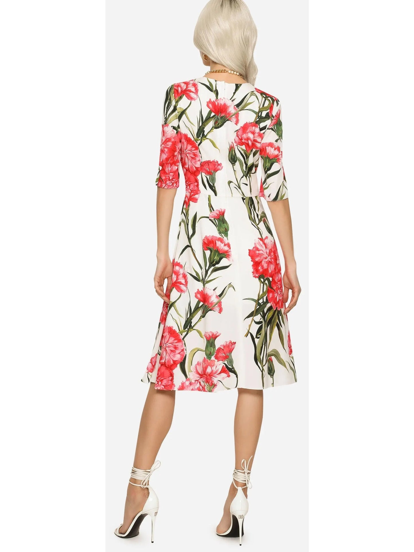 Carnation-Print Charmeuse Midi Dress - Branna Couture