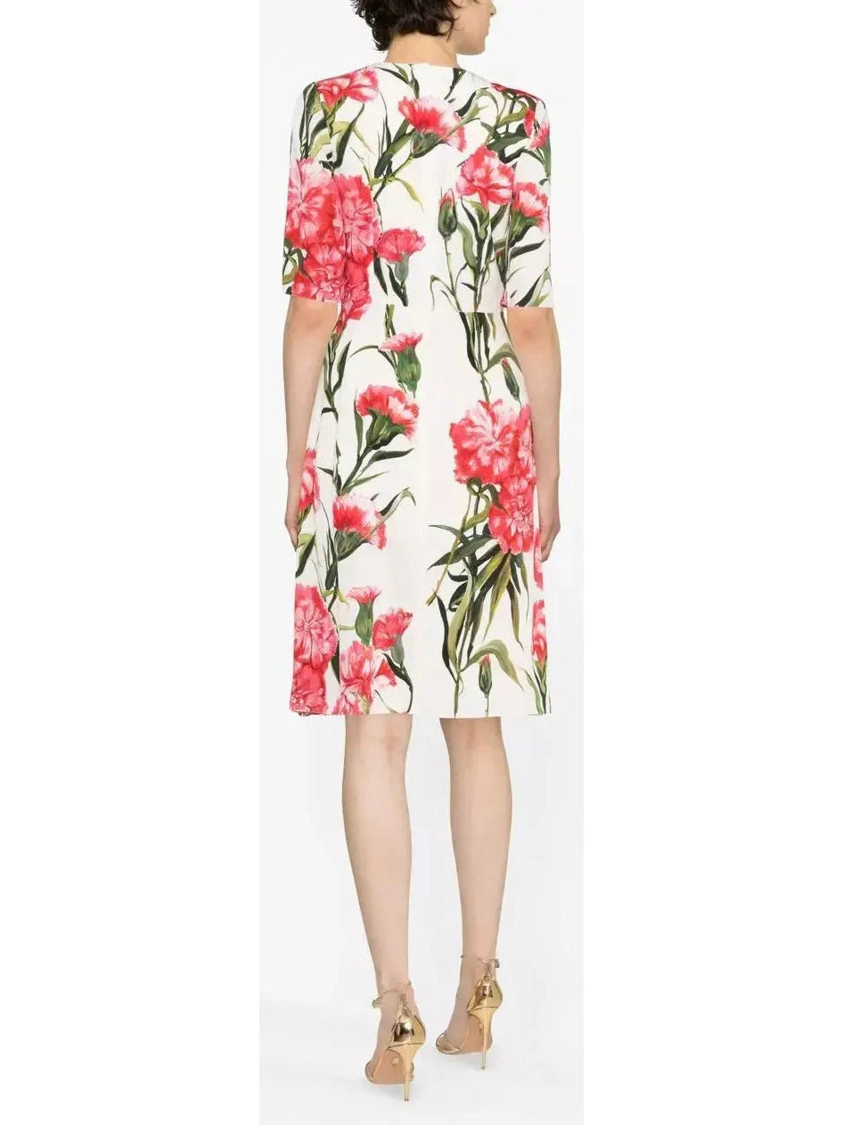 Carnation-Print Charmeuse Midi Dress - Branna Couture