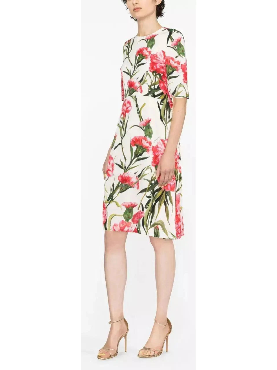 Carnation-Print Charmeuse Midi Dress - Branna Couture