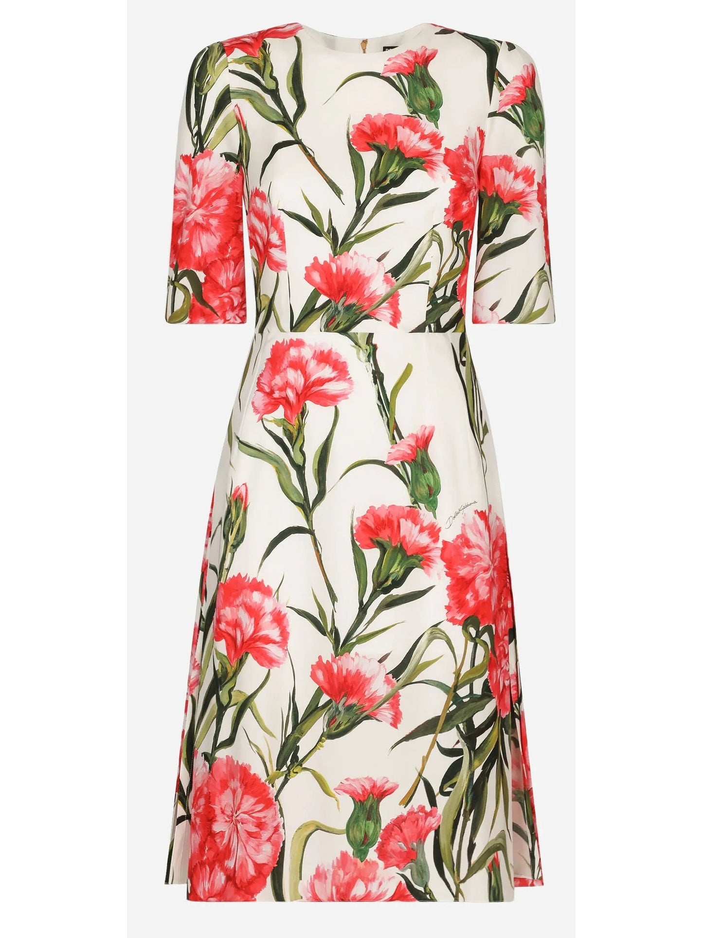 Carnation-Print Charmeuse Midi Dress - Branna Couture