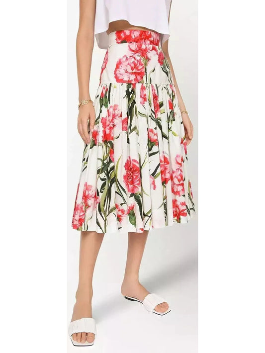 Carnation Print Midi Skirt - Branna Couture