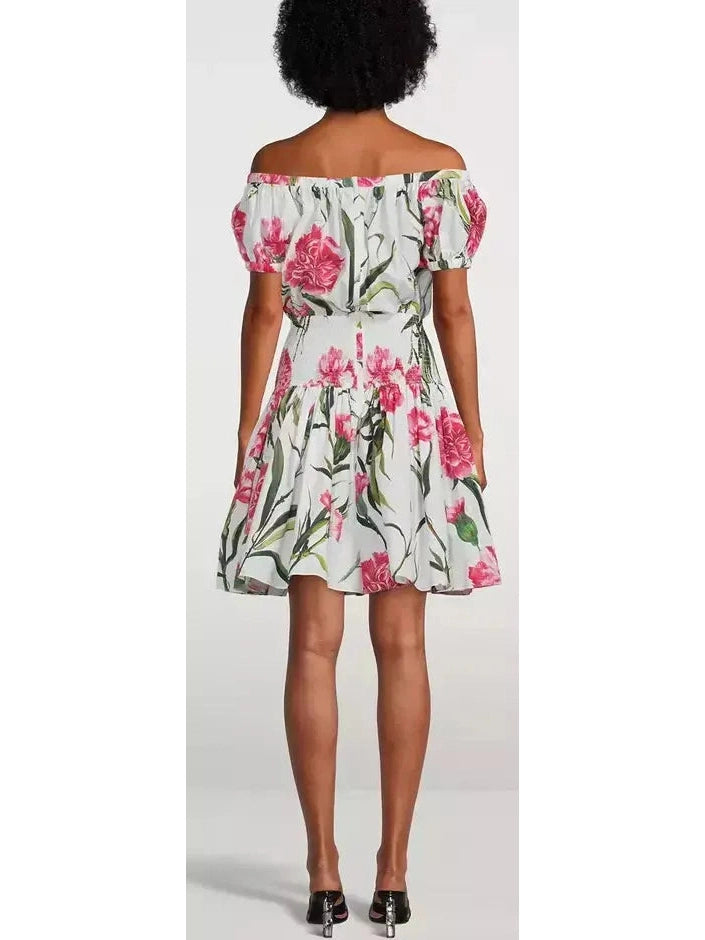 Carnation Print Off-The-Shoulder Mini Dress - Branna Couture