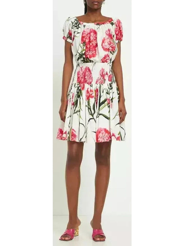 Carnation Print Off-The-Shoulder Mini Dress - Branna Couture