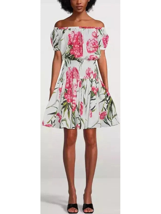 Carnation Print Off-The-Shoulder Mini Dress - Branna Couture