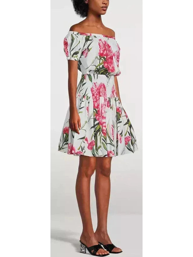 Carnation Print Off-The-Shoulder Mini Dress - Branna Couture