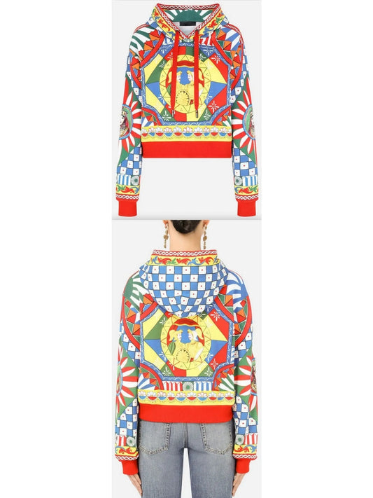 Carretto-Print Cropped Jersey Hoodie - Branna Couture