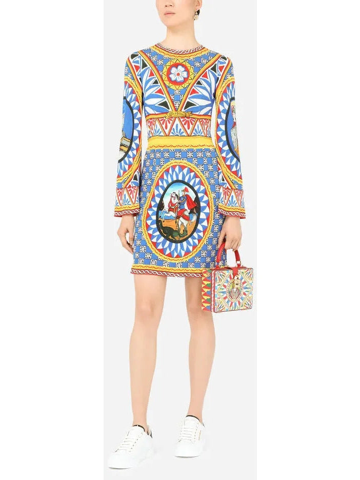 Carretto Print Short Dress in Multicolor - Branna Couture