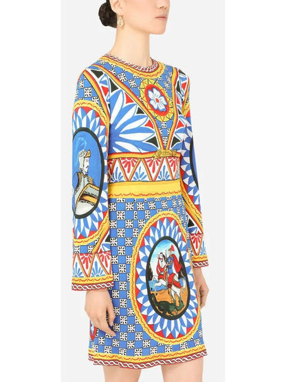 Carretto Print Short Dress in Multicolor - Branna Couture