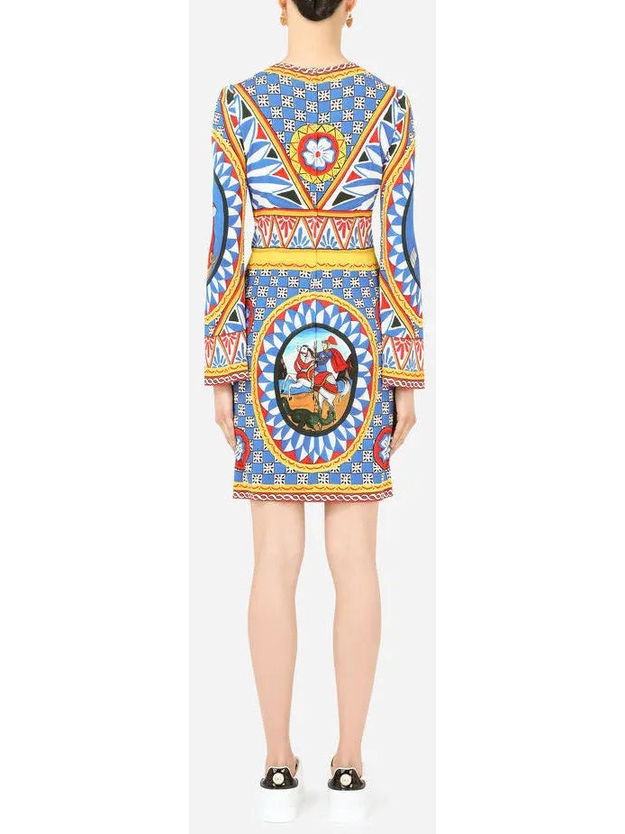 Carretto Print Short Dress in Multicolor - Branna Couture