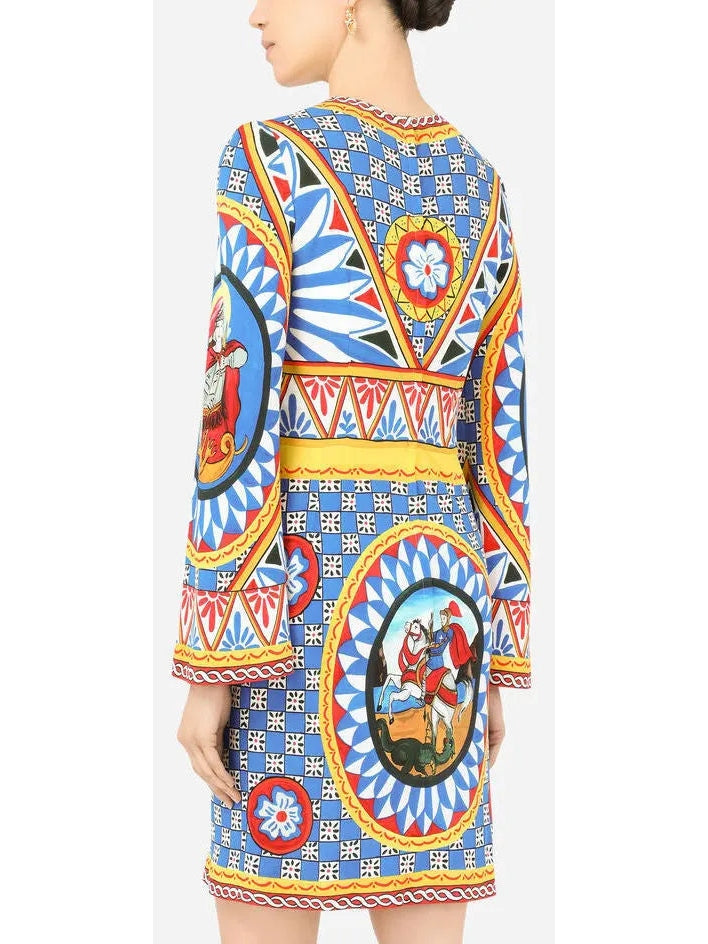 Carretto Print Short Dress in Multicolor - Branna Couture