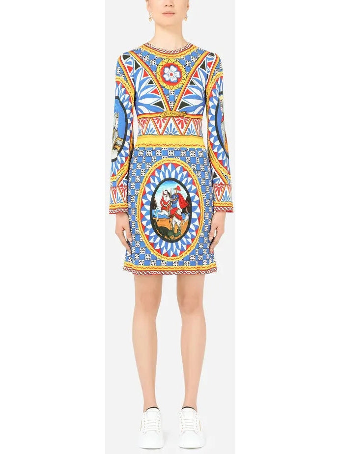 Carretto Print Short Dress in Multicolor - Branna Couture