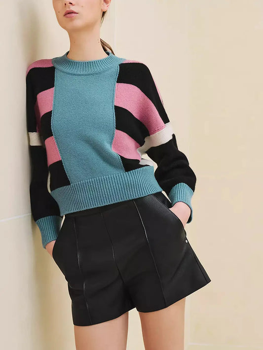 Cashmere Knit Paneled Striped Multicolor Sweater - Branna Couture