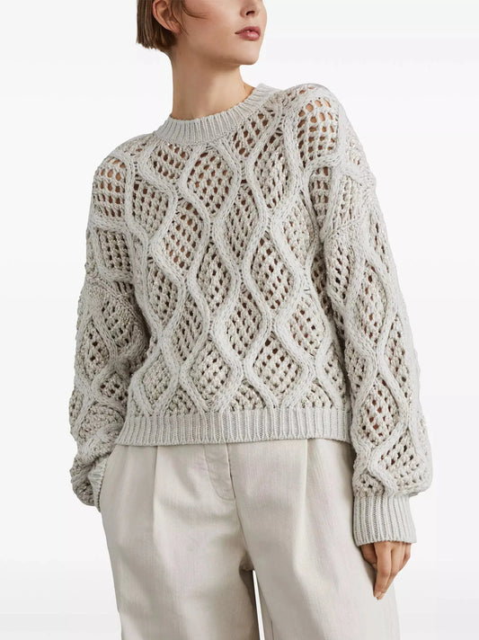 Cashmere Open-Knit Sweater with Sequin Detail - Branna Couture