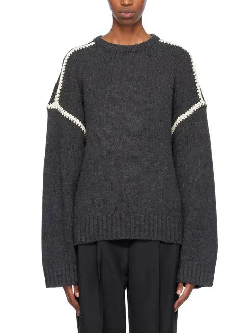 Cashmere and Wool Stitch Contrast Sweater in Gray&nbsp; - Branna Couture