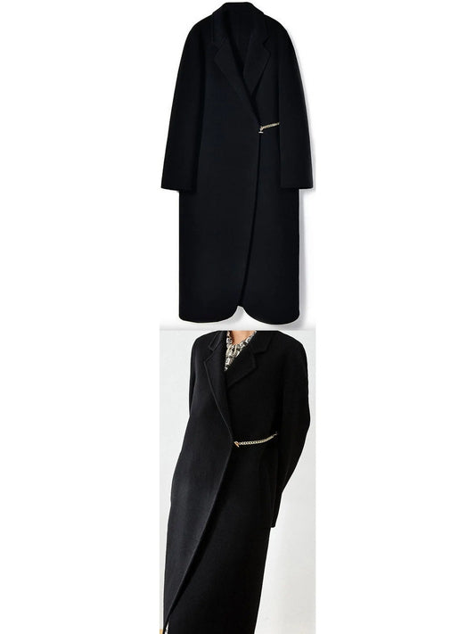 Chain-Embellished Wool Coat - Black, Dark Turquoise or Cream - Branna Couture