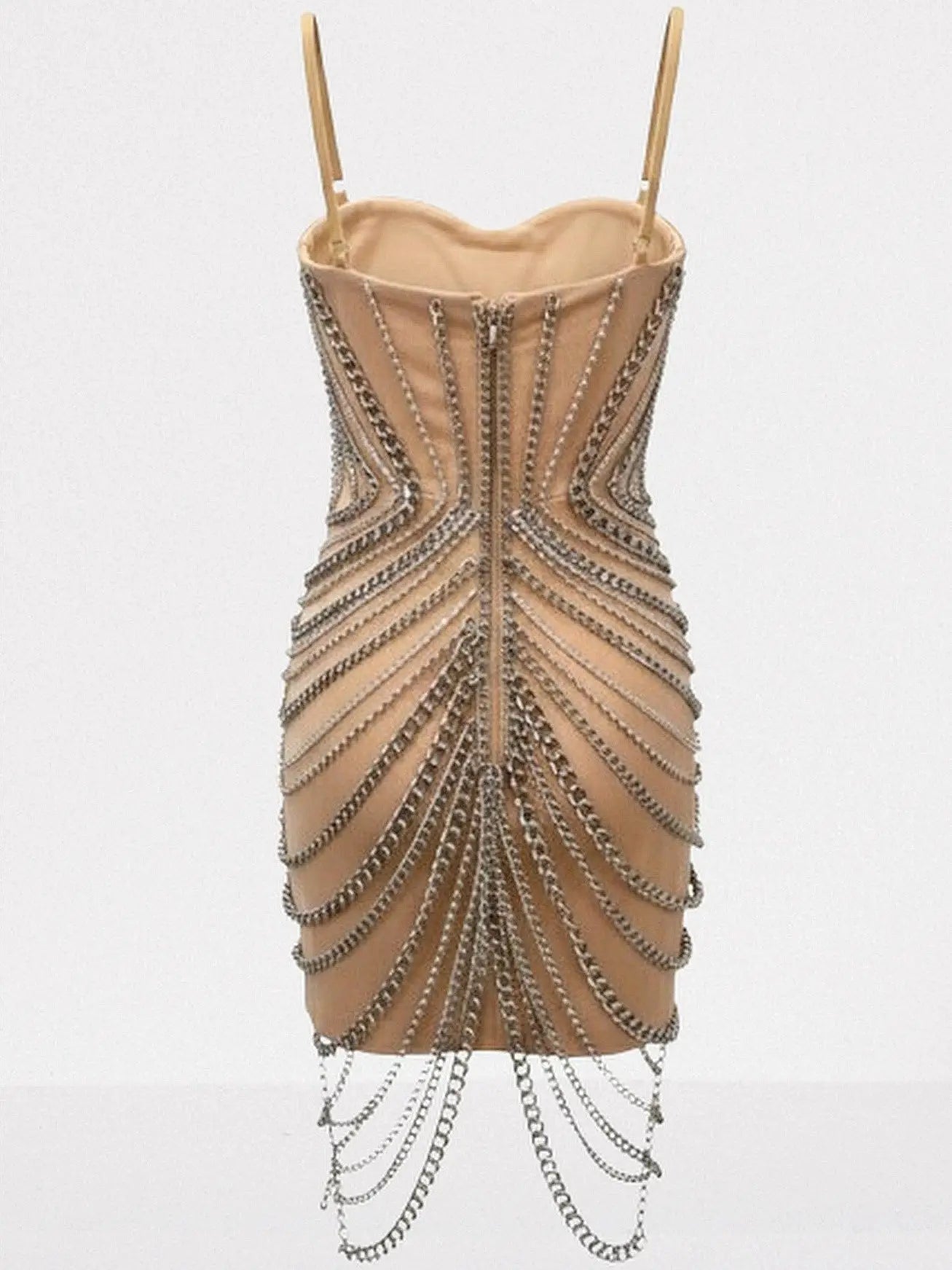 Chain-Embellished Bustier Mini Dress in Nude - Dresses