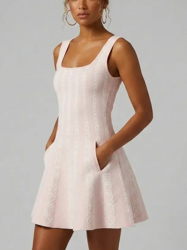 Chain Link Jacquard Knit Fit and Flare Mini Dress - Dresses