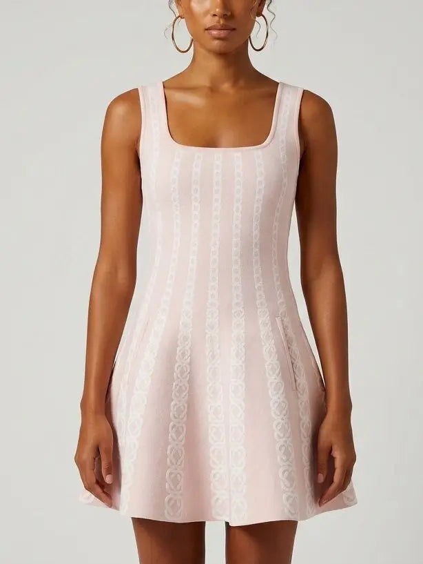 Chain Link Jacquard Knit Fit and Flare Mini Dress - Dresses