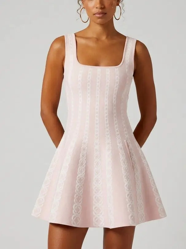 Chain Link Jacquard Knit Fit and Flare Mini Dress - Dresses