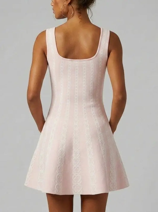 Chain Link Jacquard Knit Fit and Flare Mini Dress - Dresses