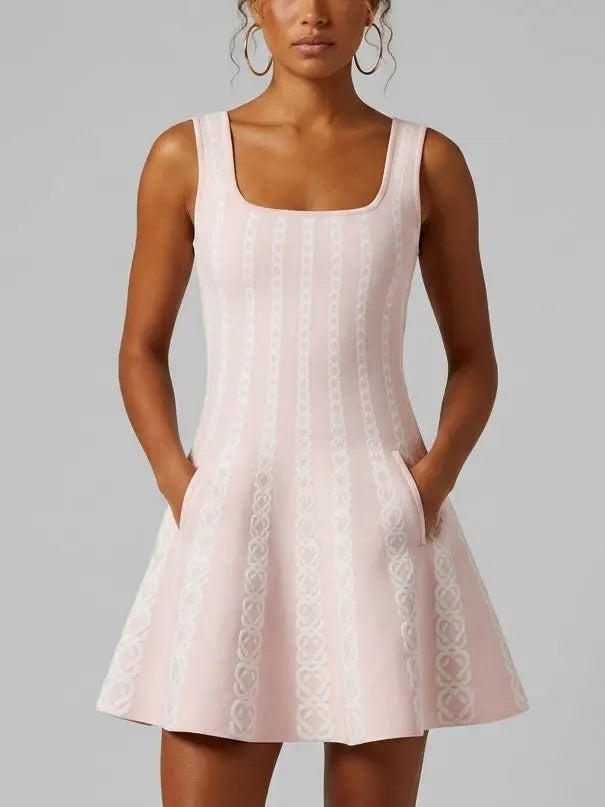 Chain Link Jacquard Knit Fit and Flare Mini Dress - Dresses