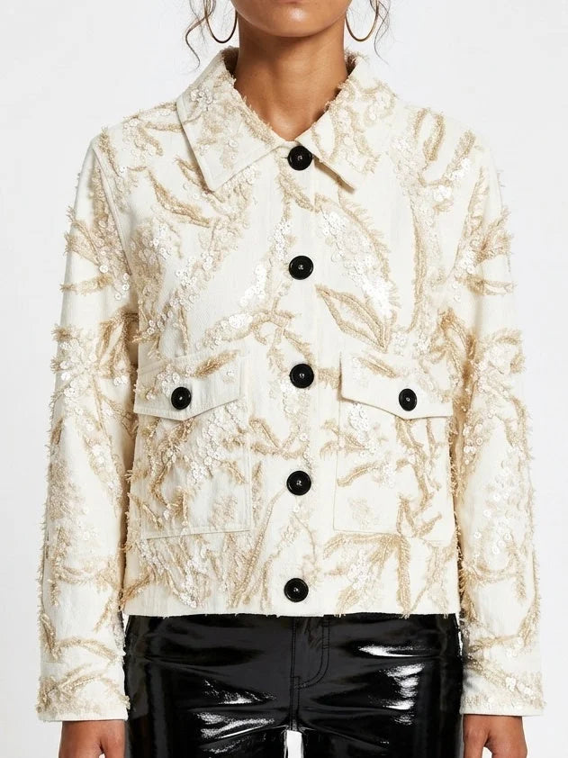 Champagne Textured Sequin Embroidered Jacket - Small - Jackets