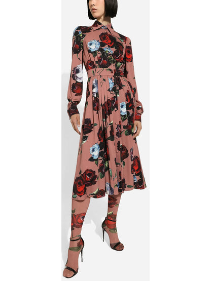 Charmeuse Shirt Dress with Vintage Rose Print - Branna Couture