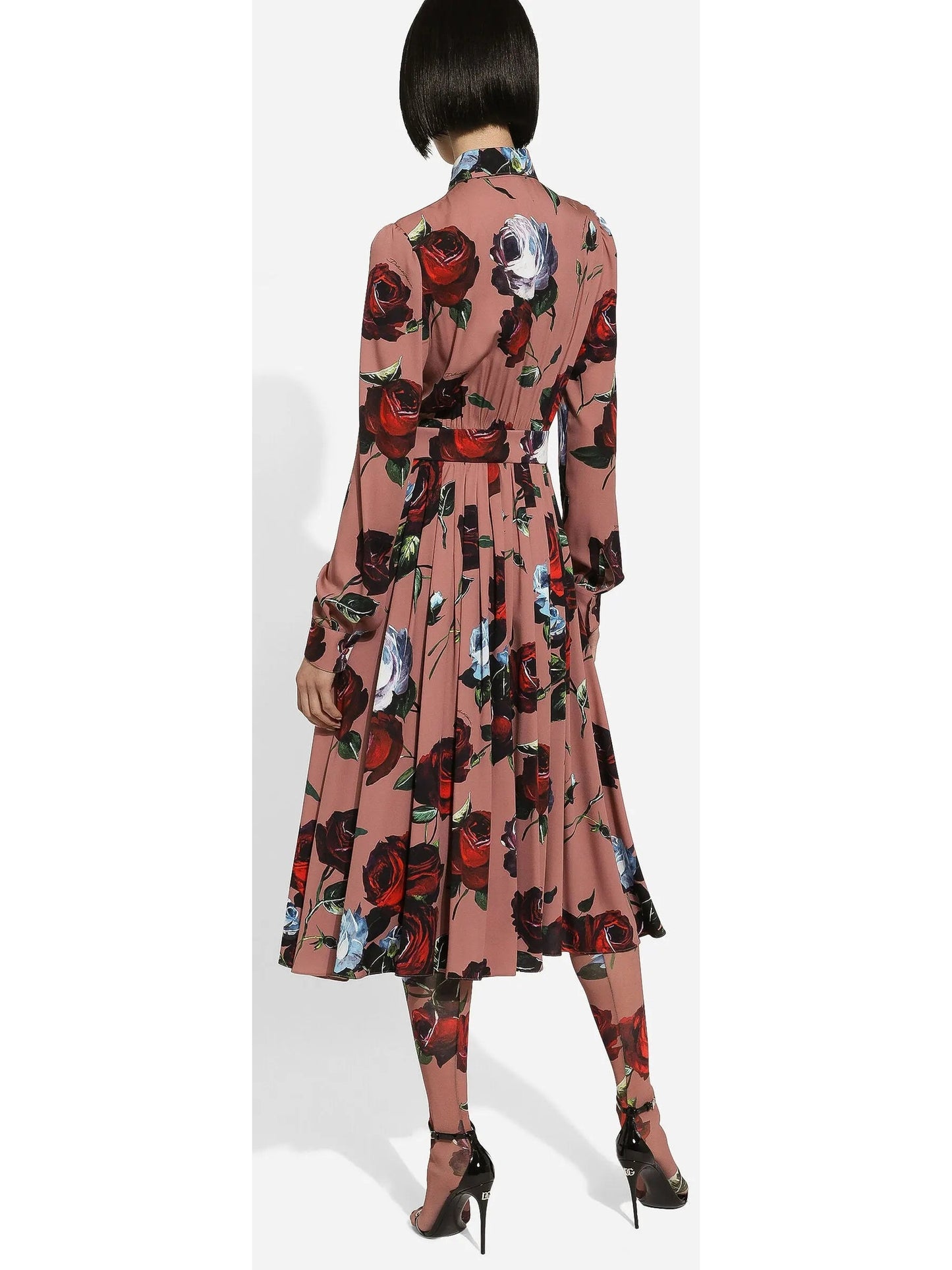 Charmeuse Shirt Dress with Vintage Rose Print - Branna Couture