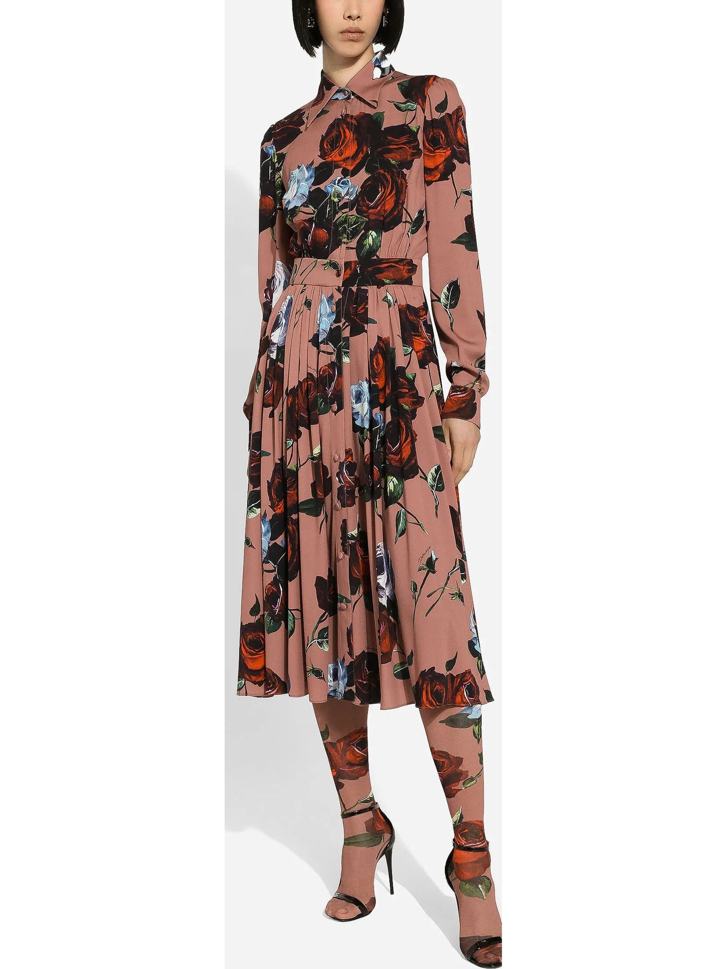 Charmeuse Shirt Dress with Vintage Rose Print - Branna Couture