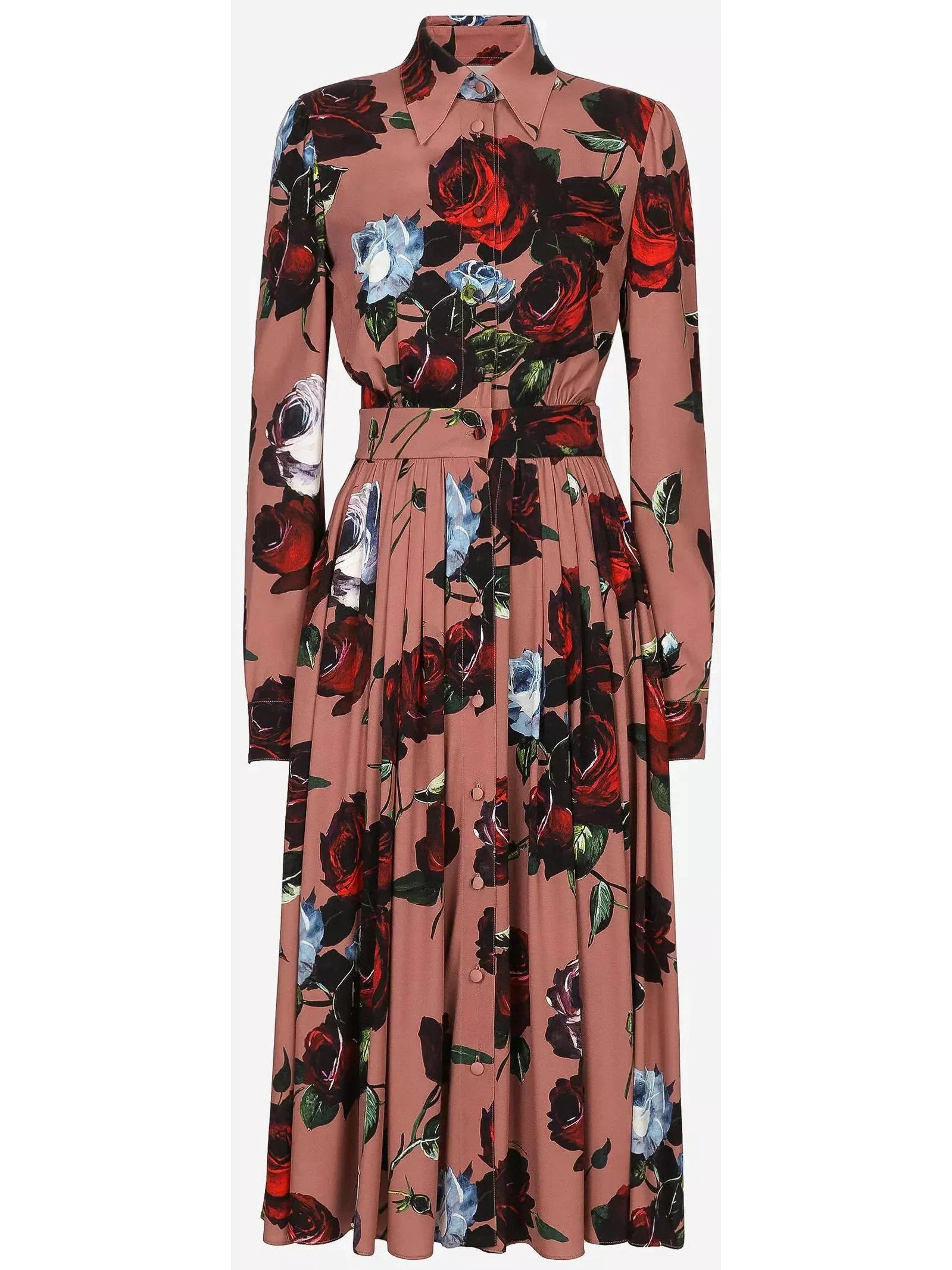 Charmeuse Shirt Dress with Vintage Rose Print - Branna Couture