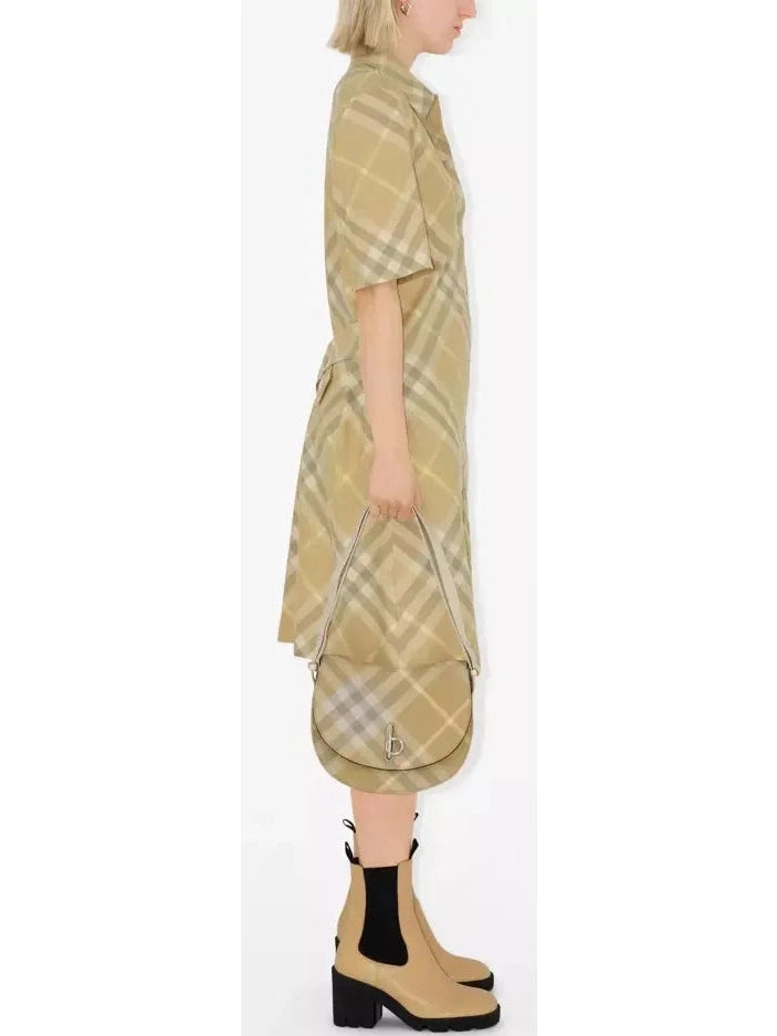 Check Cotton Shirt Dress, Flax - Branna Couture