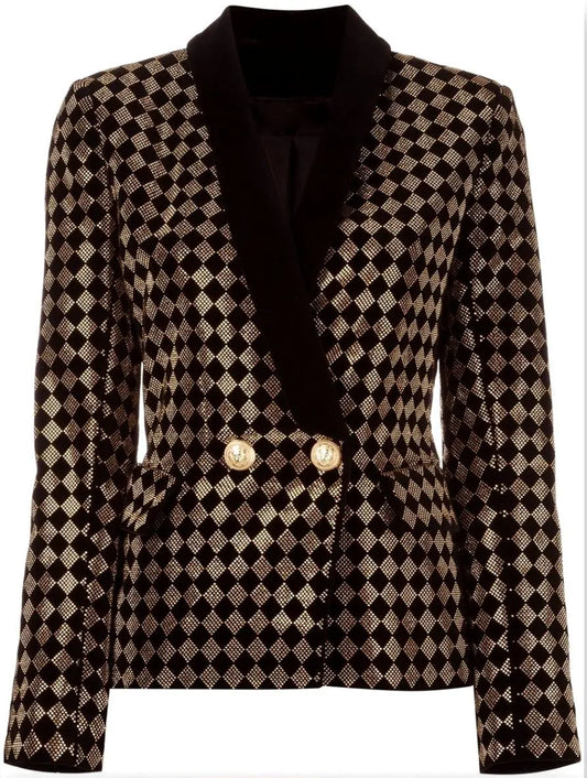 Check Crystal-Studded Blazer - Branna Couture