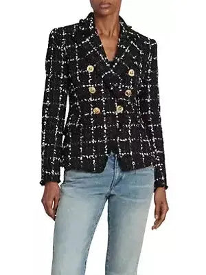 Check Tweed 6-Button Jacket - Branna Couture