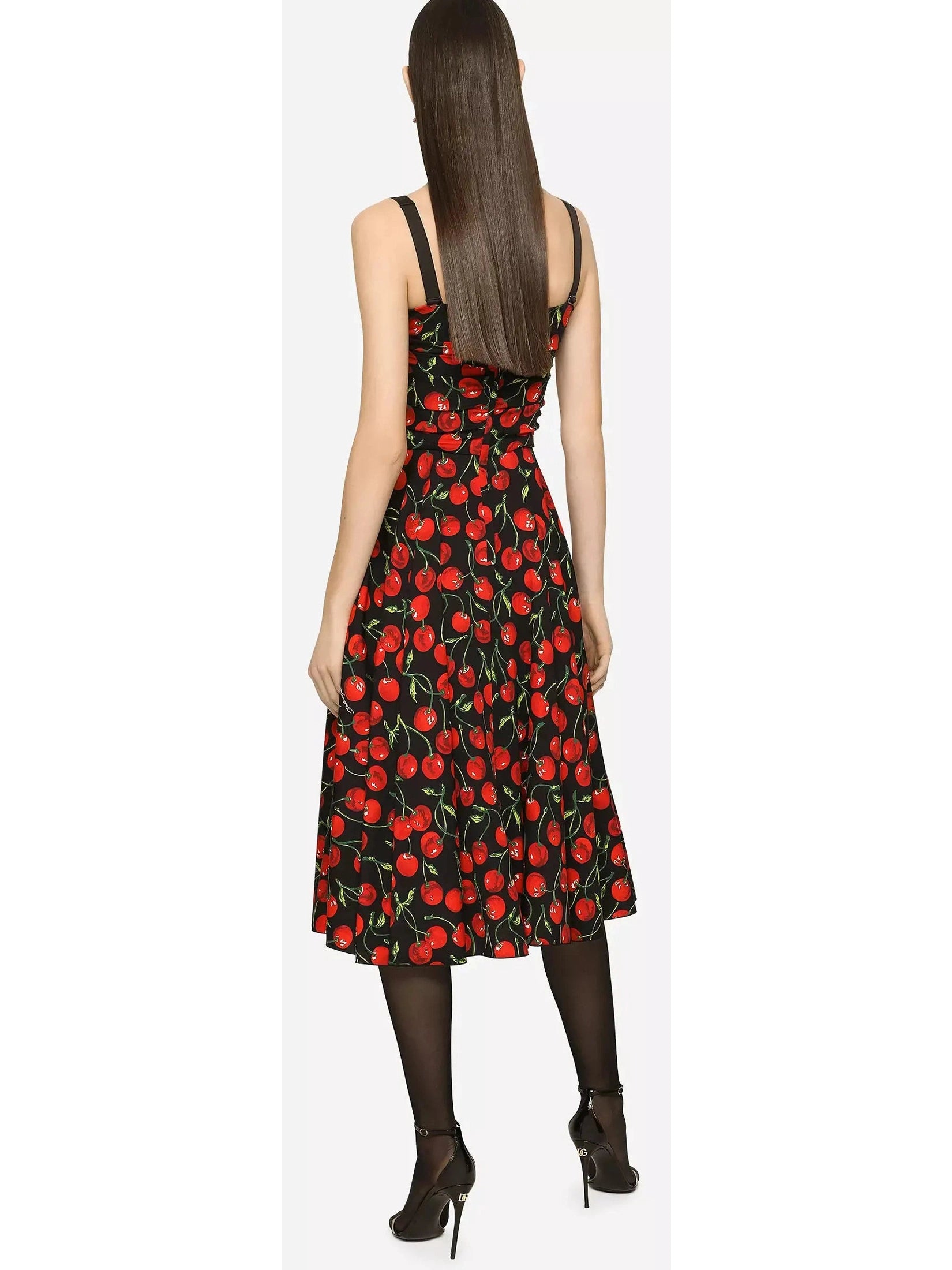 Cherry-Print Charmeuse Calf-Length Dress - Larger sizes may be available - Please inquire - Branna Couture