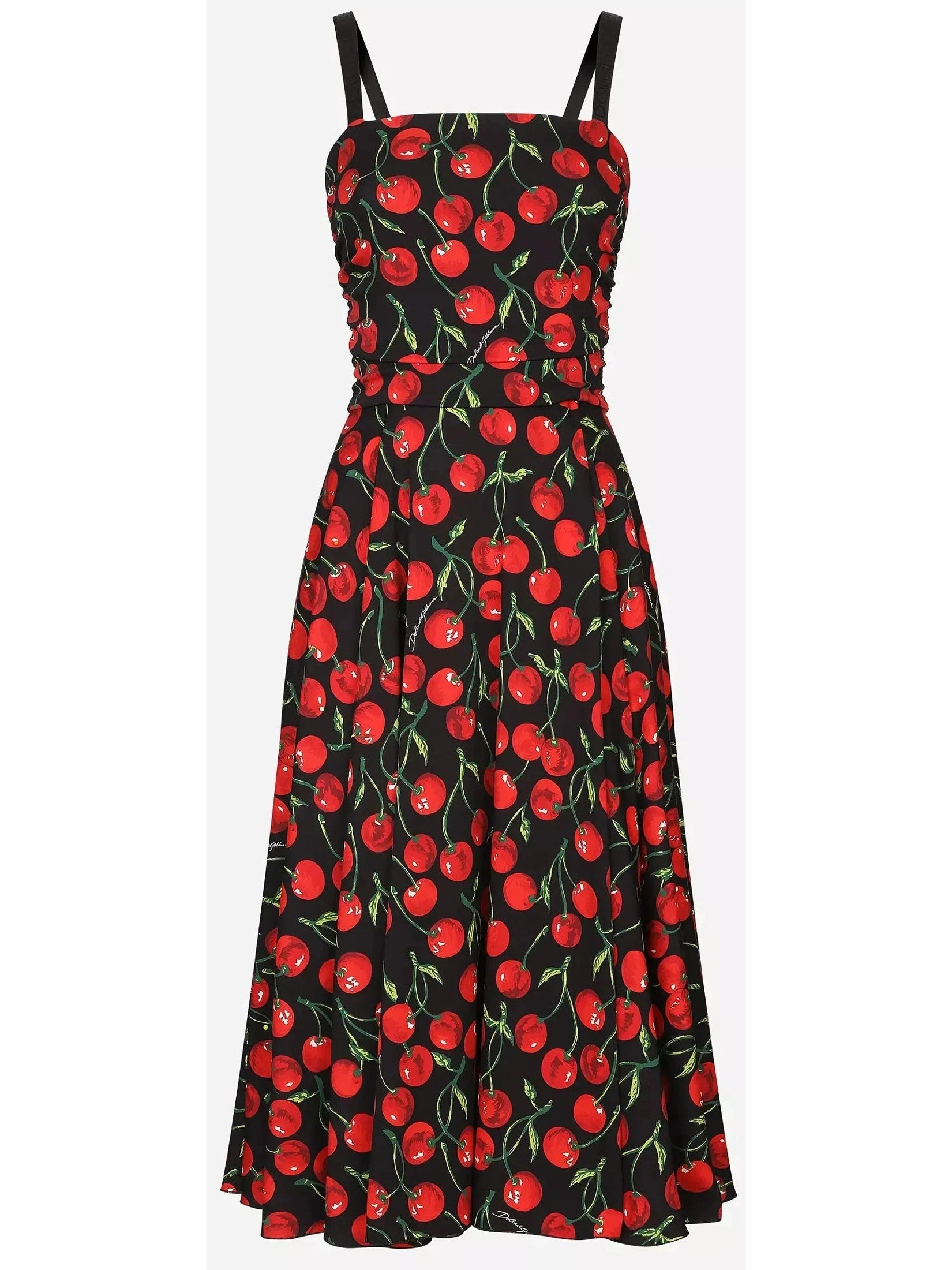 Cherry-Print Charmeuse Calf-Length Dress - Larger sizes may be available - Please inquire - Branna Couture