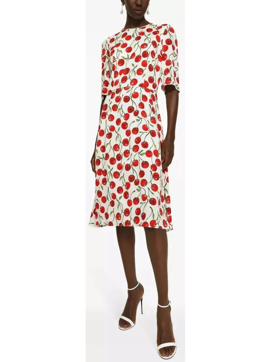 Cherry-Print Midi Dress - Branna Couture