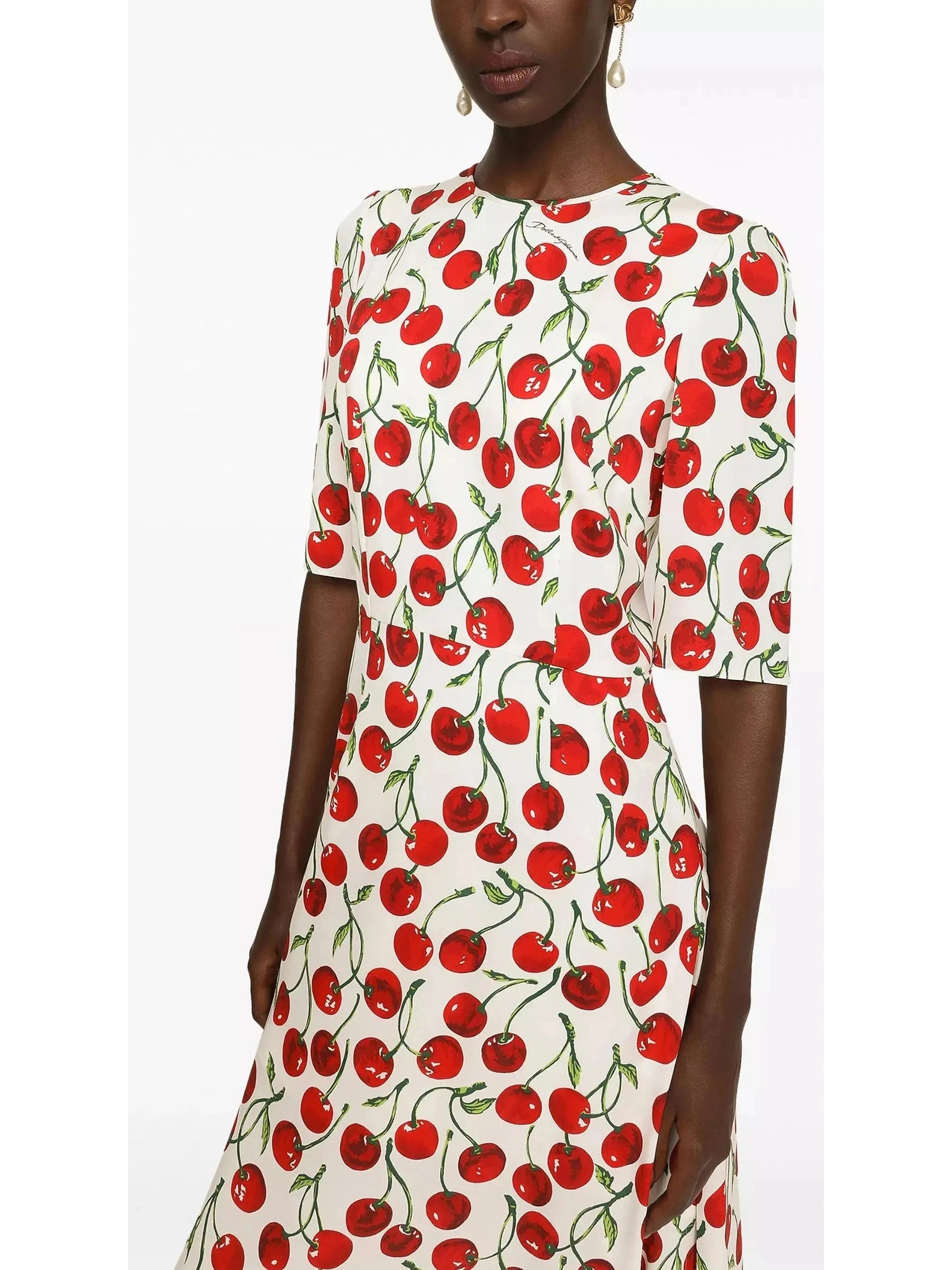 Cherry-Print Midi Dress - Branna Couture