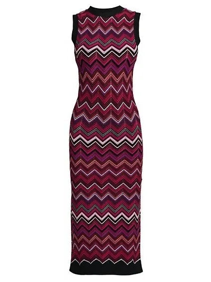 Chevron Sleeveless Knit Midi-Dress - Branna Couture