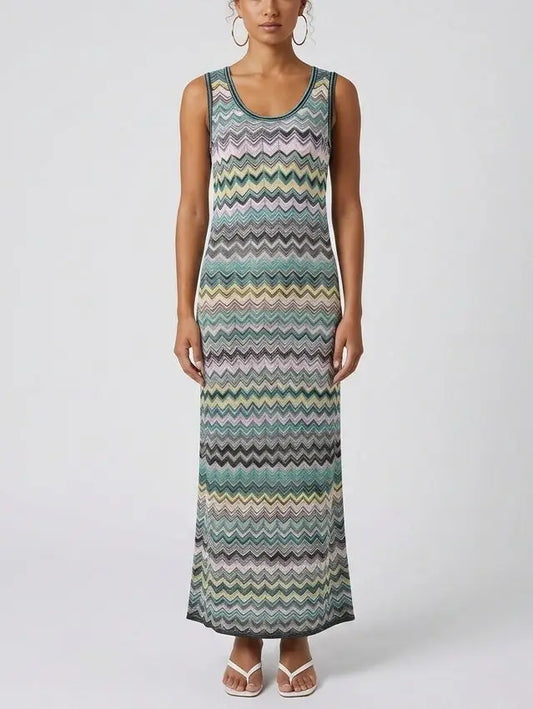 Chevron Knit Sleeveless Maxi Dress - S - Dresses