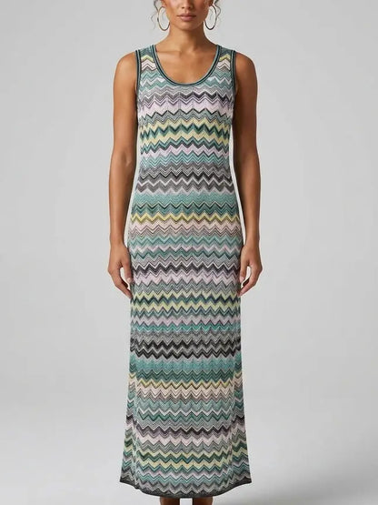 Chevron Knit Sleeveless Maxi Dress - Dresses