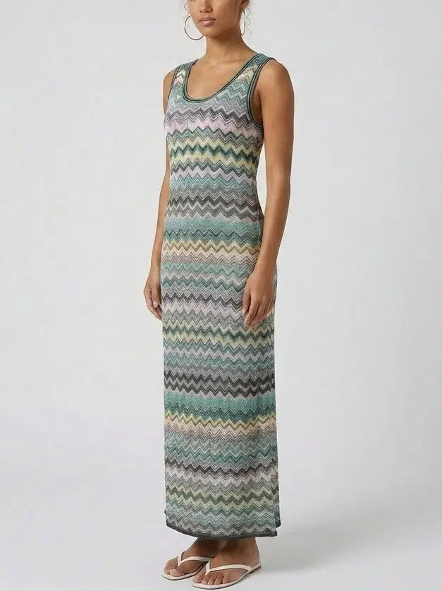 Chevron Knit Sleeveless Maxi Dress - Dresses