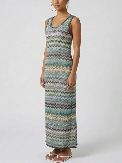 Chevron Knit Sleeveless Maxi Dress - Dresses