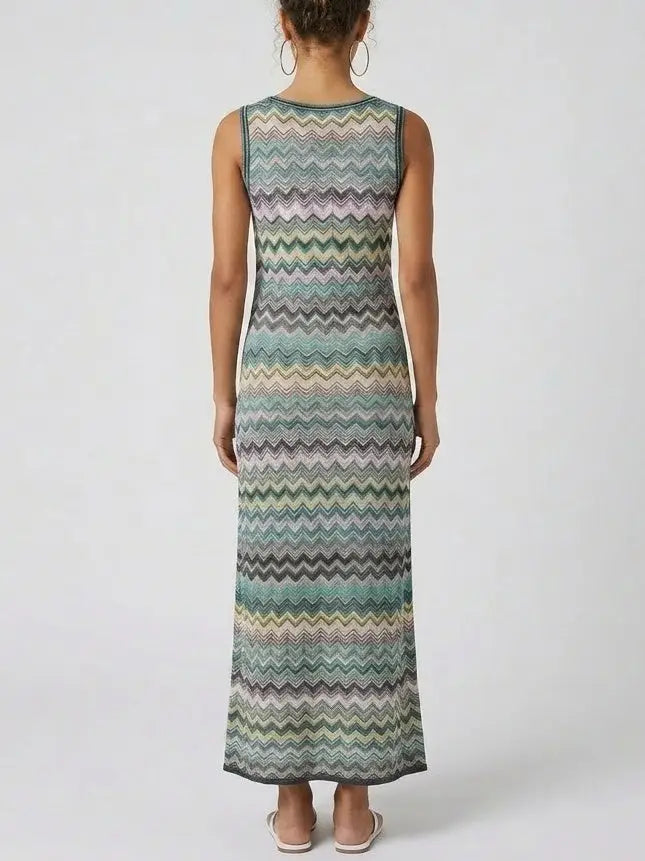Chevron Zig Zag Knit Sleeveless Maxi Dress