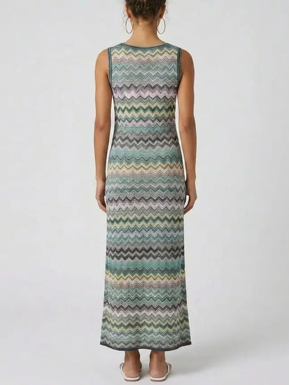 Chevron Knit Sleeveless Maxi Dress - Dresses