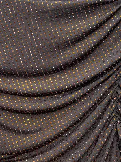 Chocolate Brown Crystal-Embellished Ruched Midi Dress - Dresses