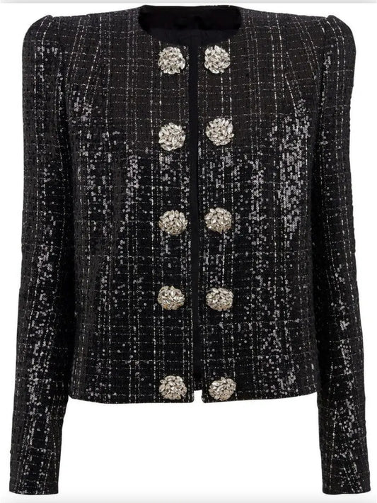 Collarless Glittered Tweed Jacket - Branna Couture