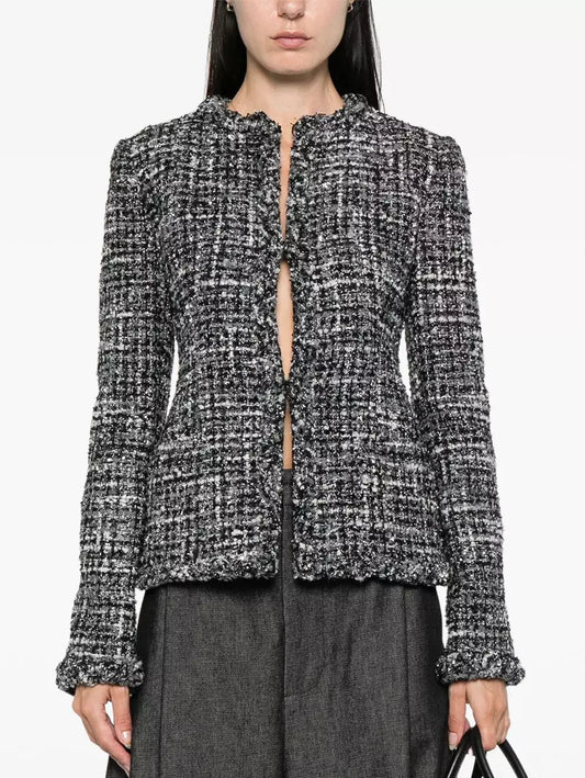 Collarless Black, White and Gray Tweed Jacket Branna Couture